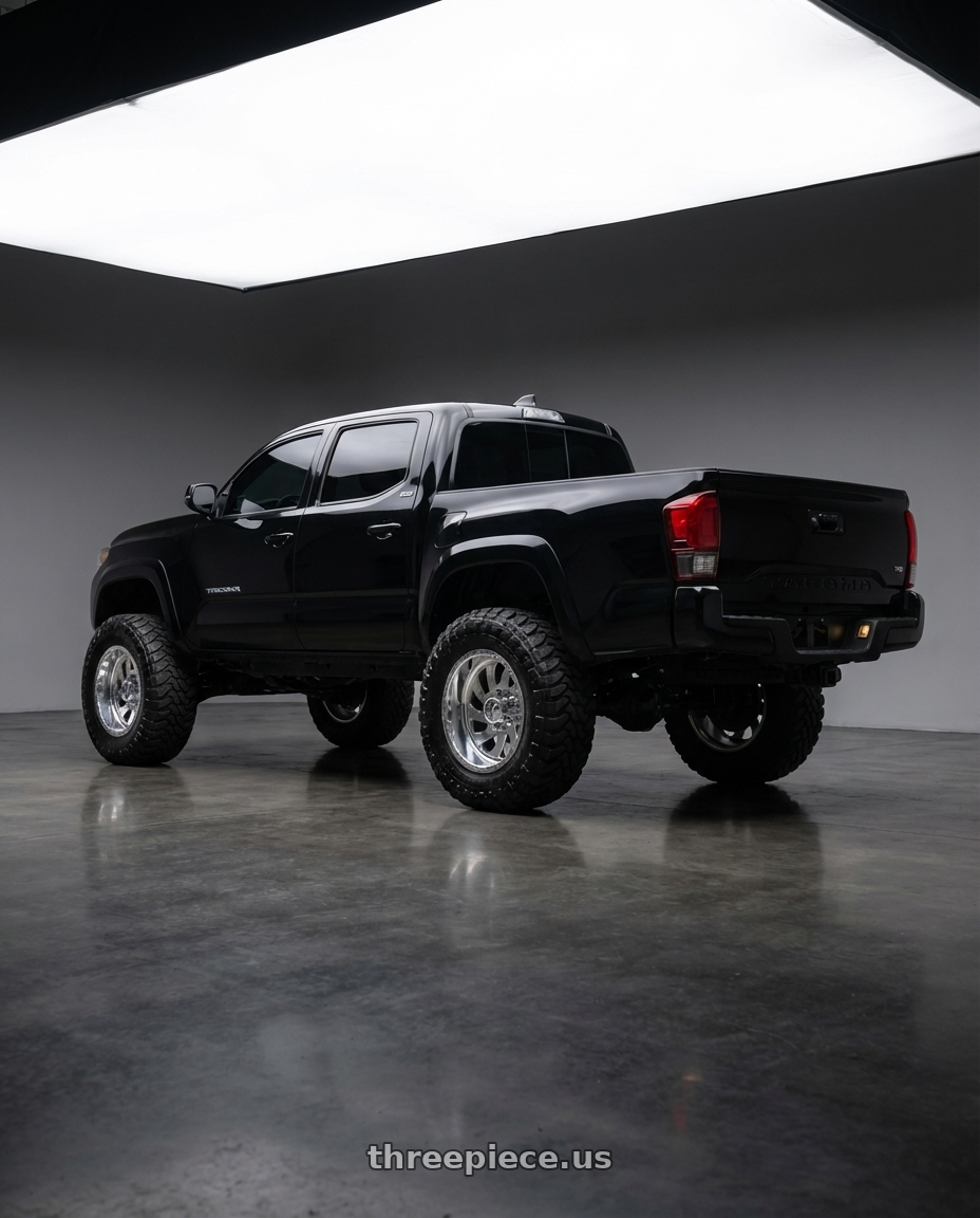 2019 Toyota Tacoma  with American Force 76 Blade SS 6X139.7 20X12 -40 POLISHED wheels rear three quarter view meaty tires