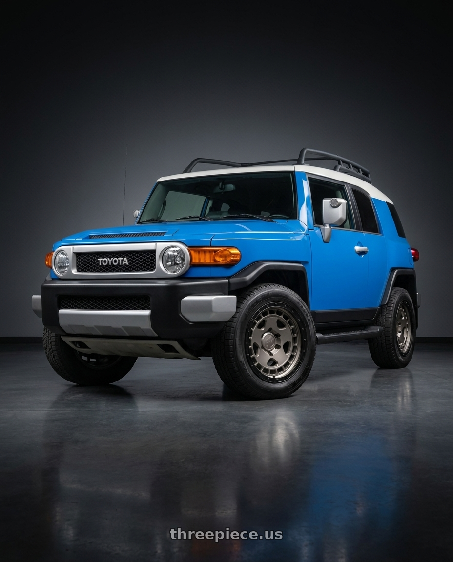 2007 Toyota FJ Cruiser with fifteen52 TURBOMAC HD 5x127 17x8.5 +0 MAGNESIUM GREY (SATIN BRONZE/SATIN BLACK RING/BLACK HARDWARE) wheels