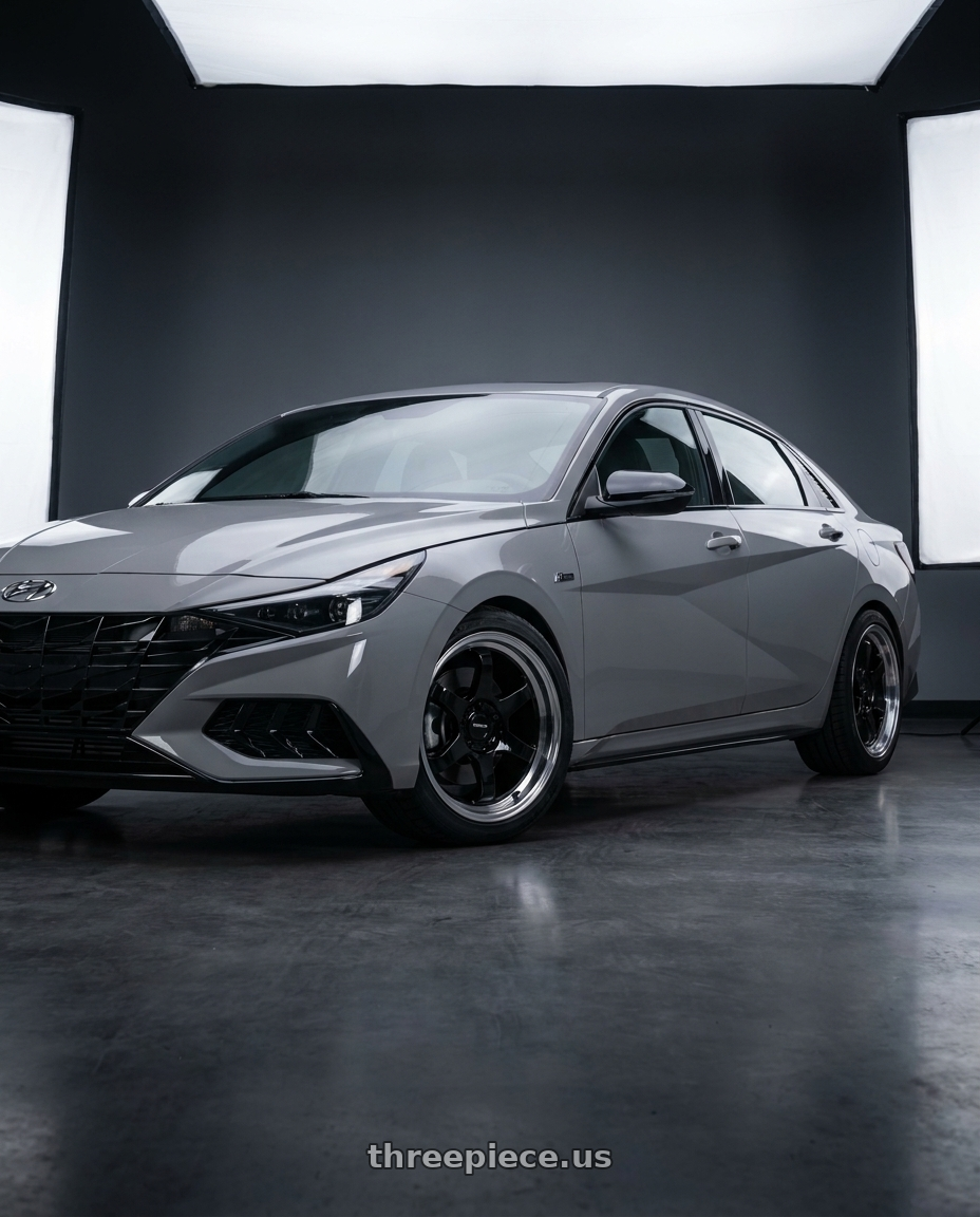 2023 Hyundai Elantra n line with KATANA RACING KR06 5x114.3 18x8 +40 Glossy Black Machined Lip wheels