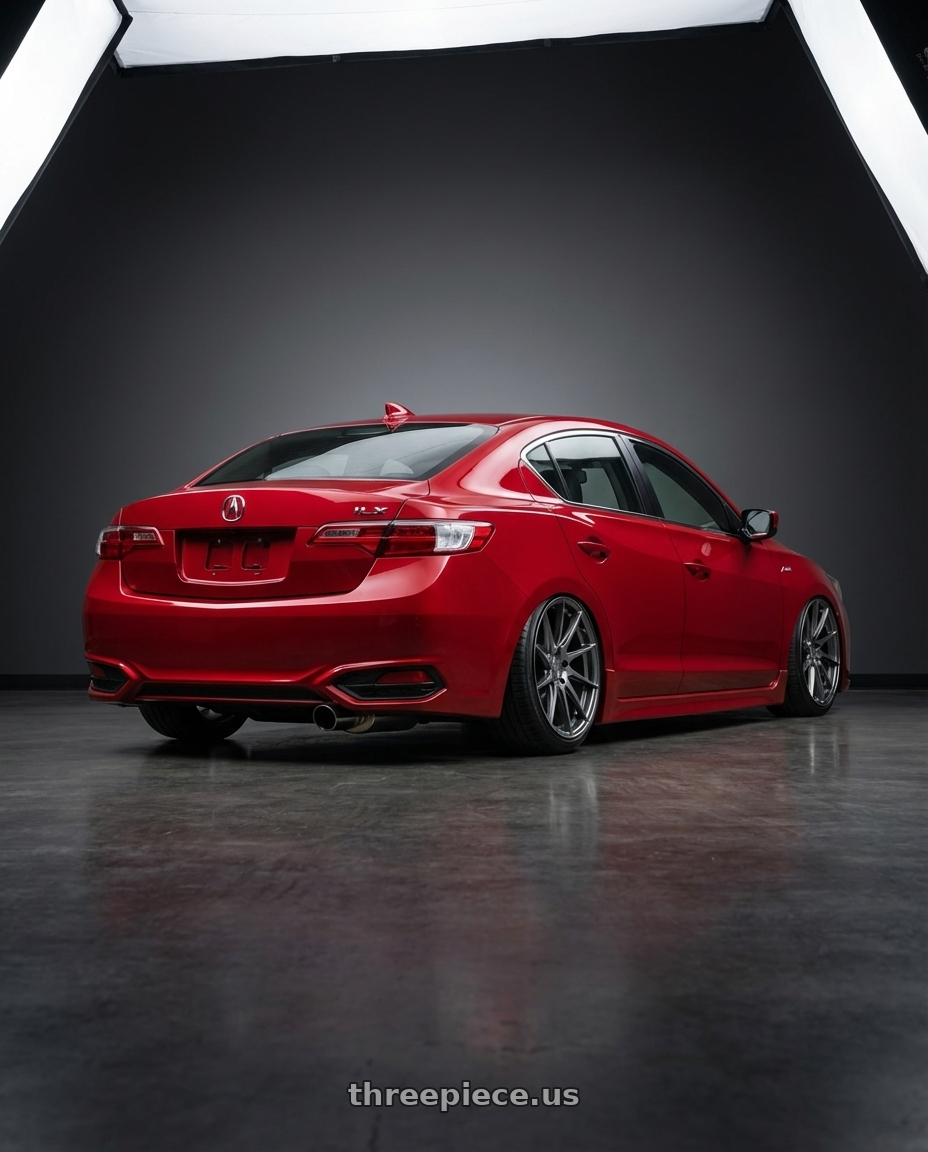 2012 Acura ILX with Aodhan AH09 5x114.3 18x9.5 +35 Hyper Black wheels rear three quarter view slight stretch tires