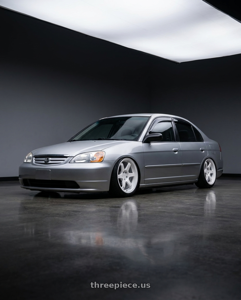 2002 Honda civic with 9six9 SIX-1 5x100 17X8 +35 Competition White wheels