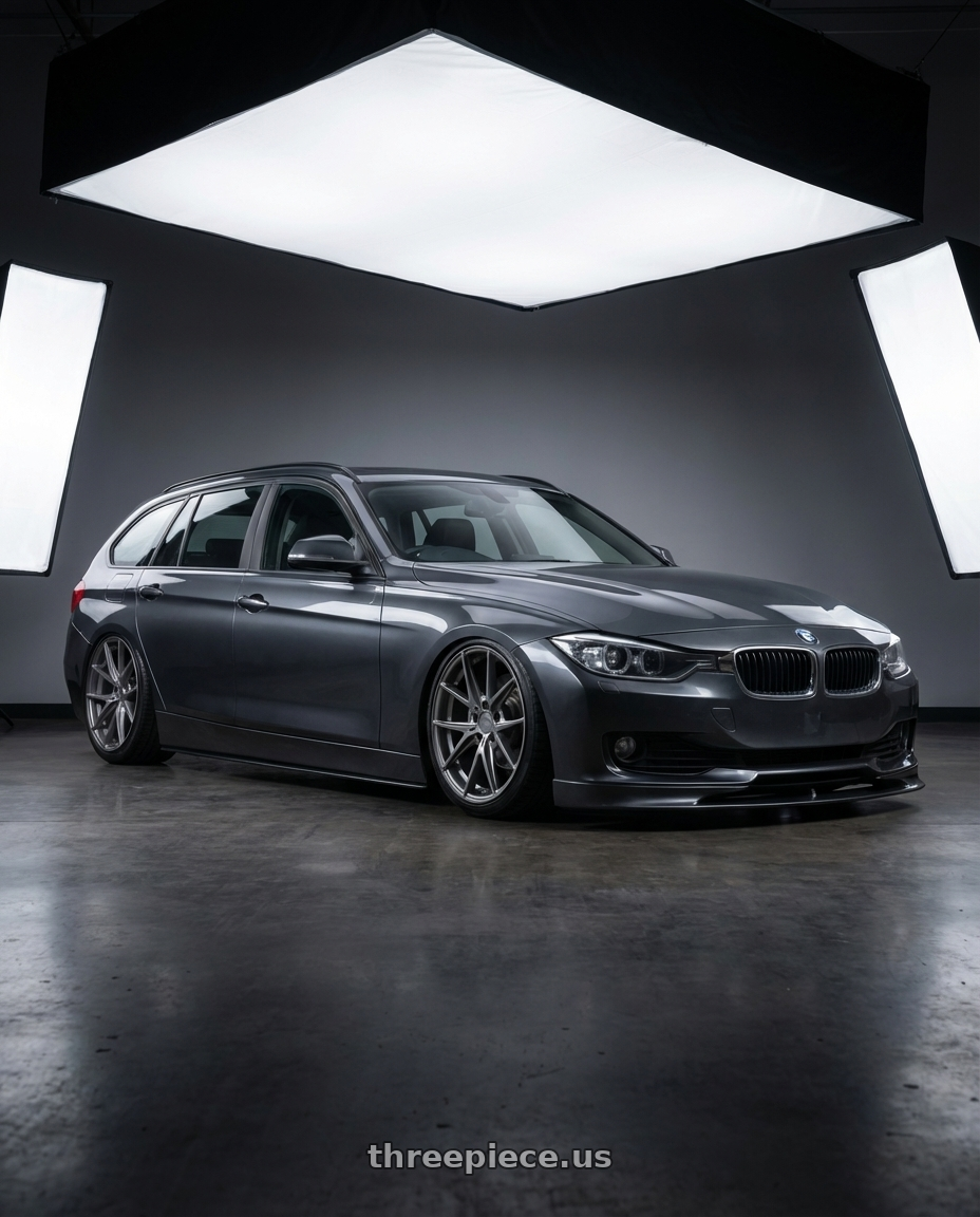 2016 BMW 3 Series F30 with Niche 1PC M116 MISANO 5X120 19X9.5 +35 MATTE GUN METAL wheels front three quarter view stanced stance