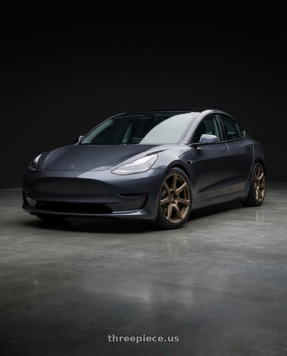 2023 tesla model 3 long range with Work Emotion T7r 5x114.3 19x9.5 +38 Matte Bronze wheels