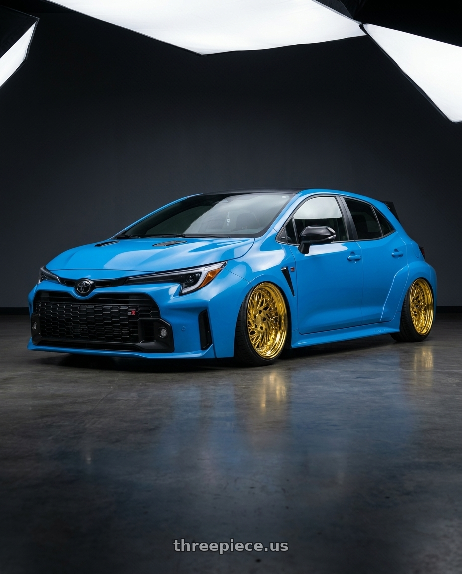 2024 Toyota GR Corolla with Aodhan DS03 5x114.3 18x9.5 +30 Gold Vacuum w/ Chrome Rivets wheels