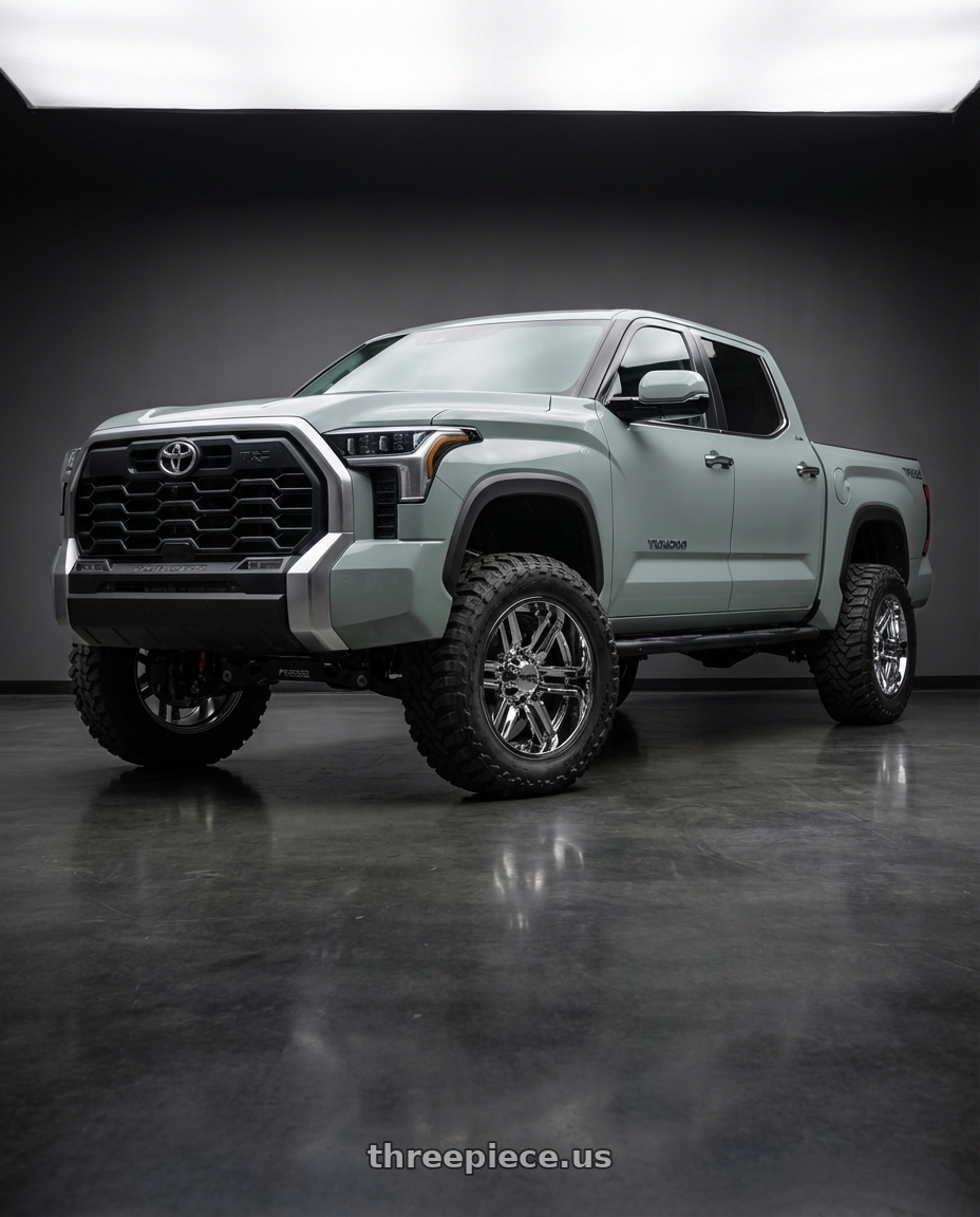 2024 Toyota Tundra with Moto Metal MO202 6X139.7 22X10 -18 CHROME CENTER GLOSS BLACK MILLED LIP wheels