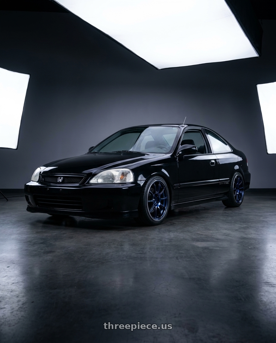 2000 Honda civic si with Advan Racing RZII 4x100 17x7.0 +42 RACING INDIGO BLUE & RING wheels