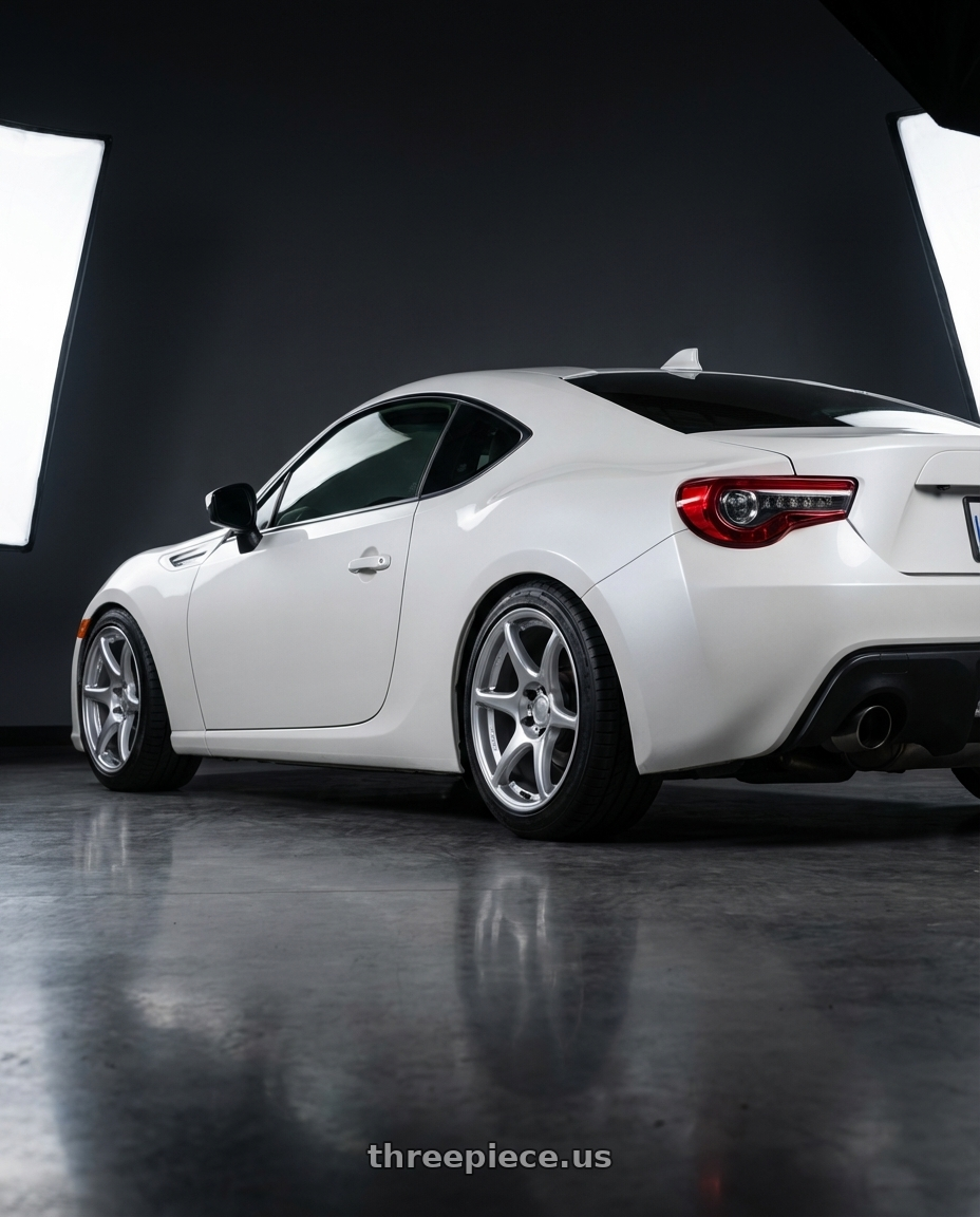 2016 Scion FR-S with Kansei K11S Tandem 5X100 17x9.5 12 Hyper Silver wheels rear three quarter view square tires