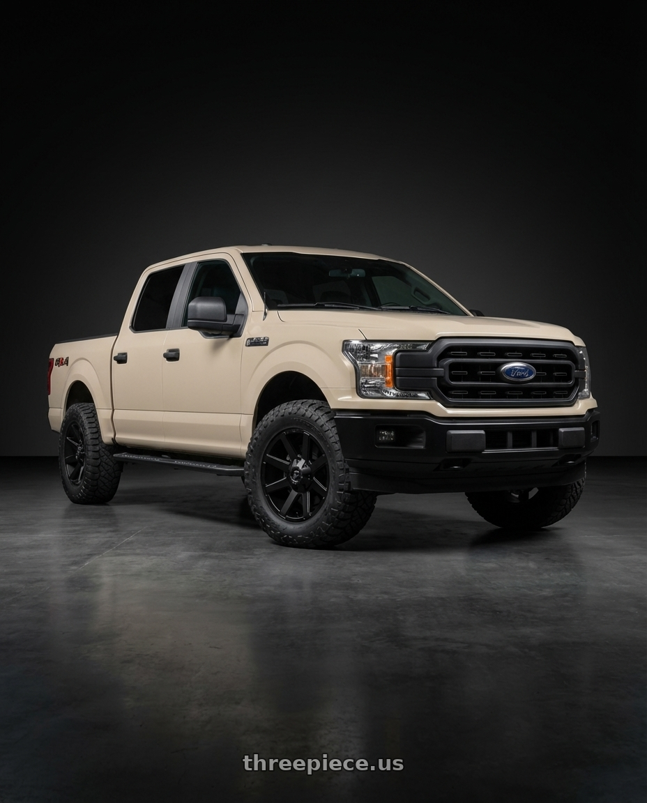 2019 Ford F-150 with Fuel 1PC D437 CONTRA 6X135/6X139.7 20X9 +19 SATIN BLACK wheels front three quarter view stock stance