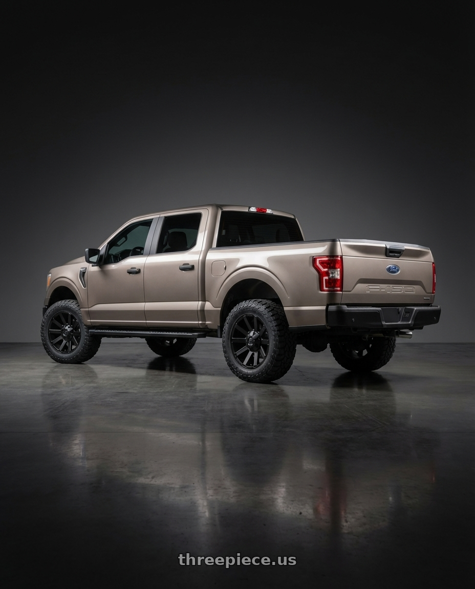 2019 Ford F-150 with Fuel 1PC D437 CONTRA 6X135/6X139.7 20X9 +19 SATIN BLACK wheels rear three quarter view meaty tires