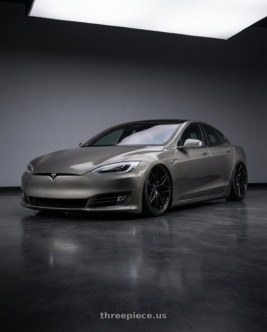 2018 Tesla Model S with Avant Garde Wheels M520R 5X120 21x12 +52 Gloss Black wheels