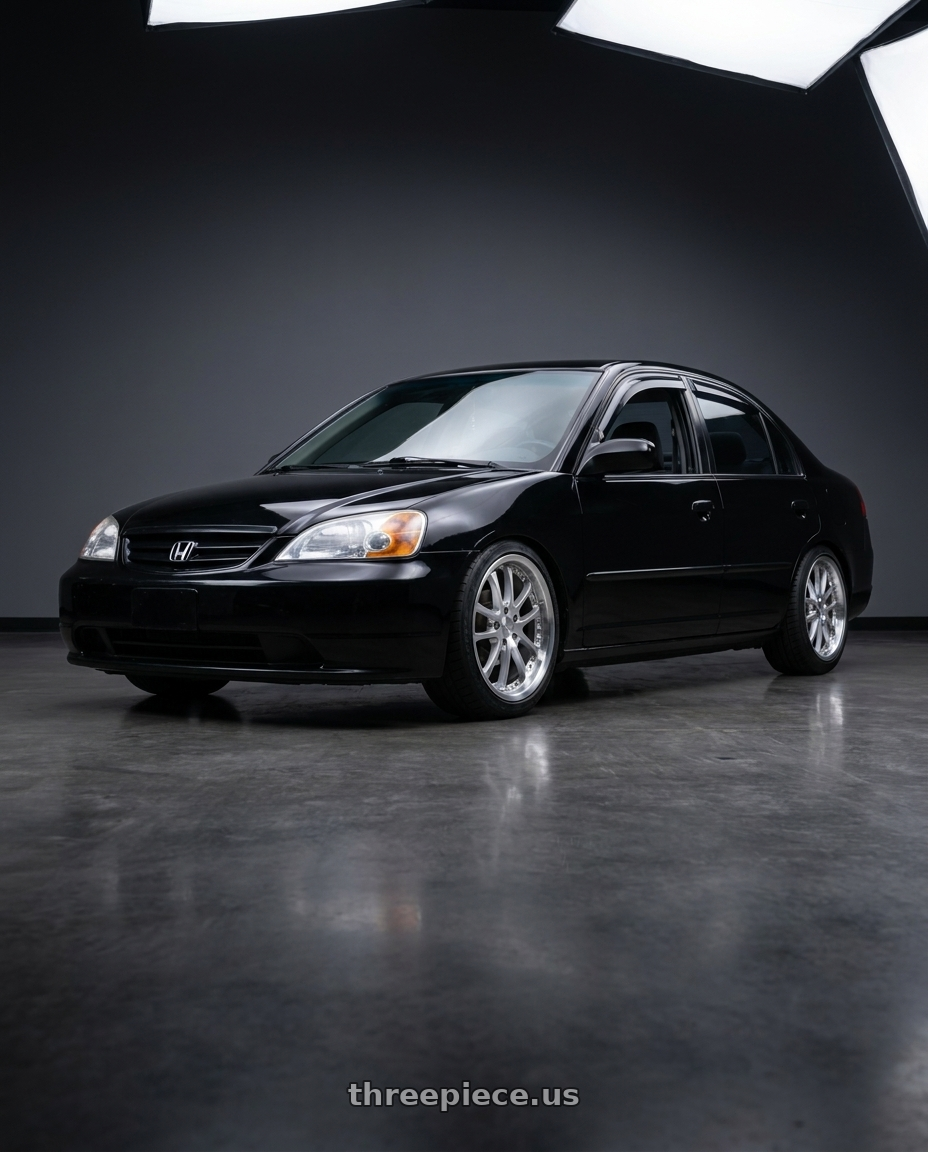 2002 Honda civic with Vors AR5 5x114.3 17x8 +35 Silver Machine Face Lip Chrome Rivet wheels