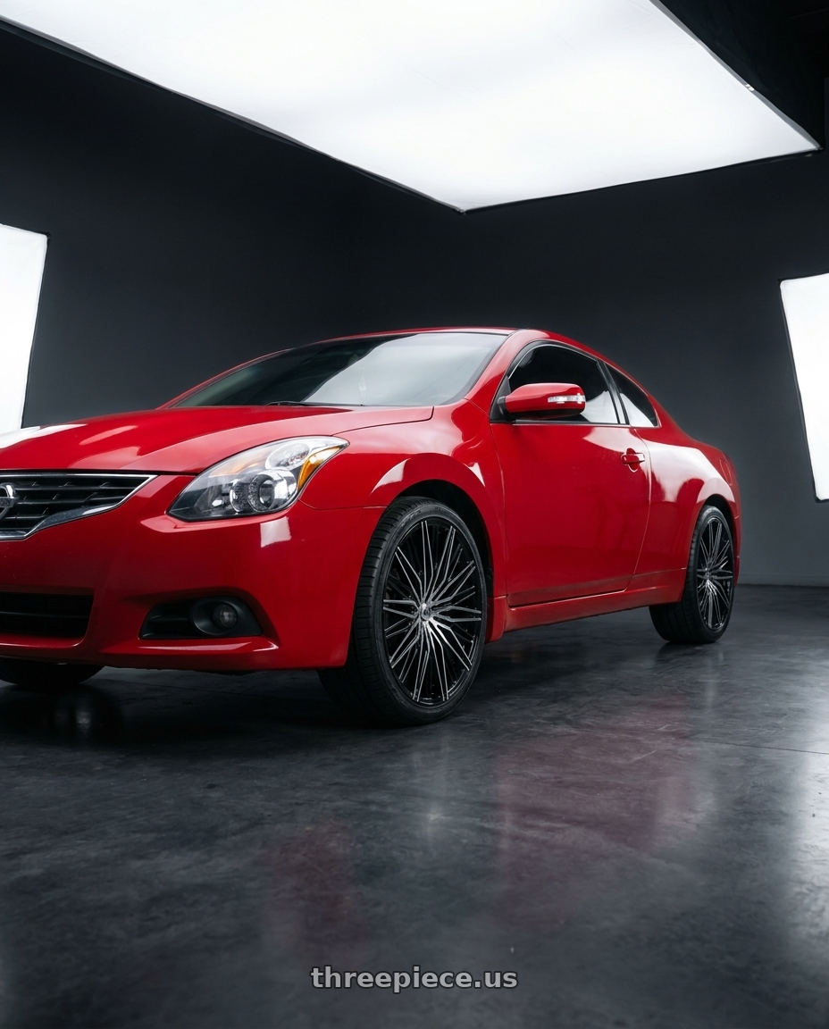 2010 Nissan Altima Coupe with Azara AZA-522 5x114.3/5x120 22x8.5 +38 Gloss Black & Machined wheels
