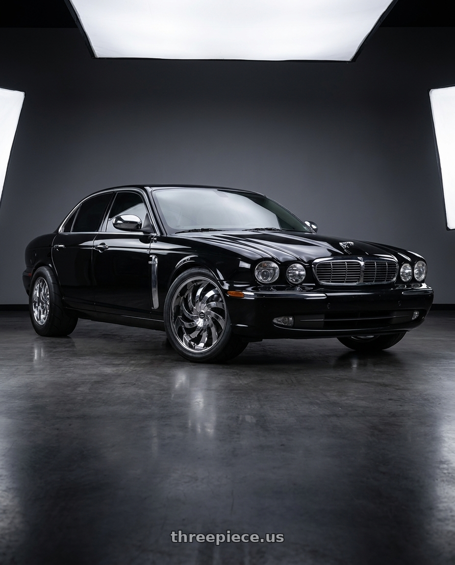 2008 Jaguar xj8 black with Strada FLAME 5x114.3 / 5x120 20x8.5 35MM Chrome wheels