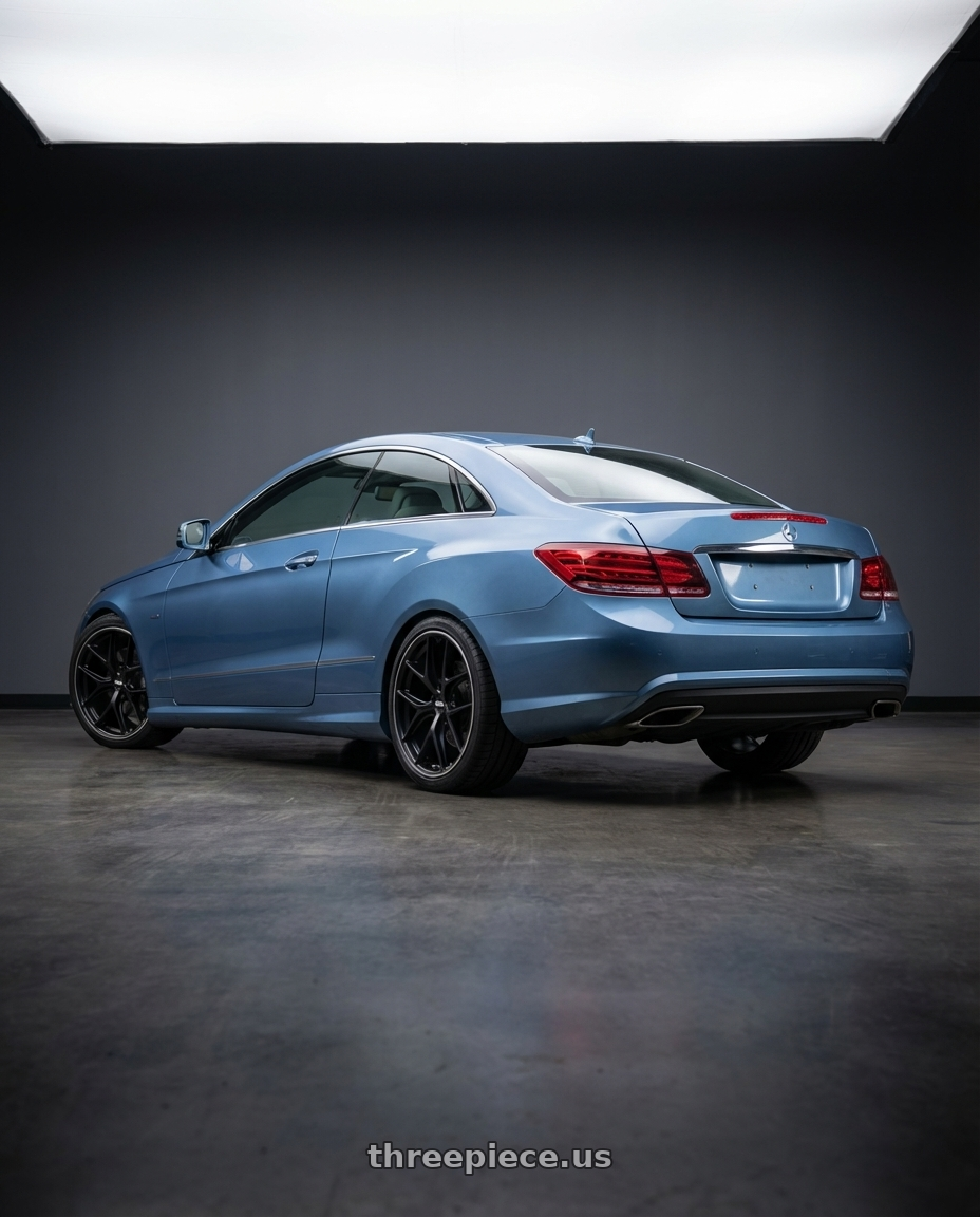 2014 Mercedes-Benz E-Class Coupe C207 with BBS CC-R 5x112 19x8.5+44 Satin Black wheels rear three quarter view square tires