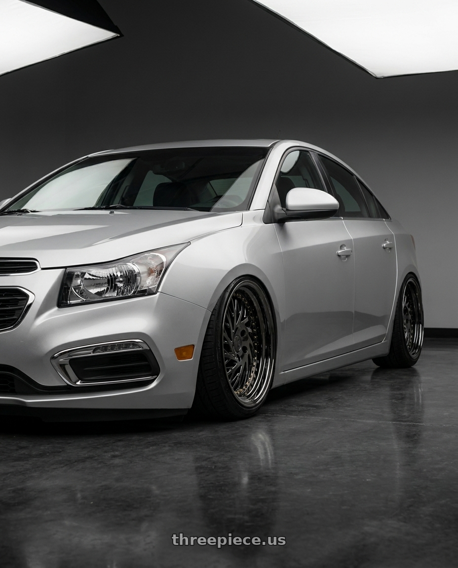 2015 Chevy cruze with Aodhan DS03 5x100 18x9.5 +35 Black Vacuum w/ Gold Rivets wheels