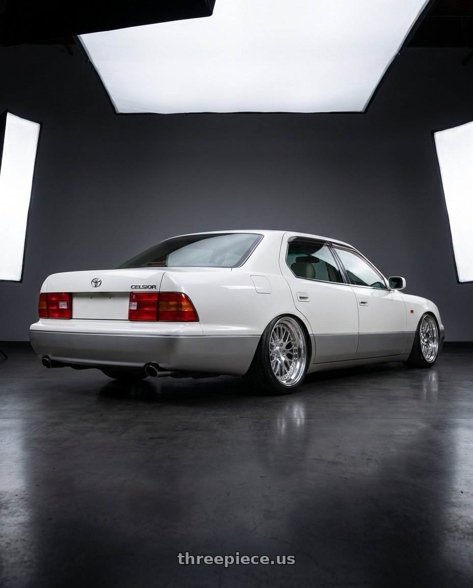 1999 Toyota Celsior with CCW CZ05 5x114.3 19x10.5 +55 Polished wheels rear three quarter view slight stretch tires