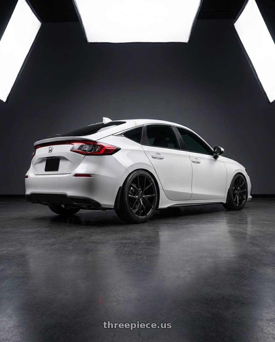 2024 Honda Civic with Niche 1PC M117 MISANO 5X114.3 18X8 +42 MATTE BLACK wheels rear three quarter view square tires