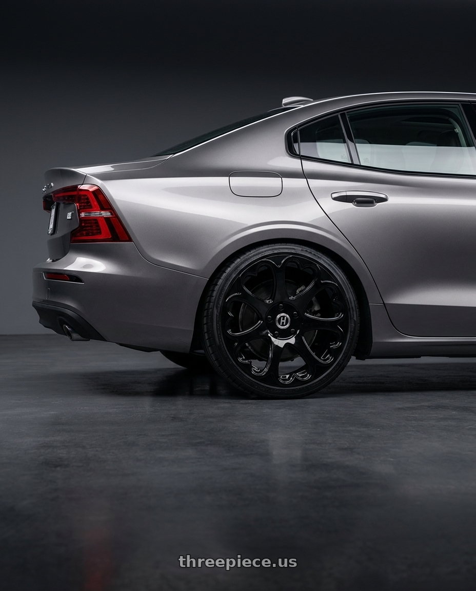 2019 volvo s60 with Heritage Wheel Kokoro MonoC 5X108 20x9+35 Black wheels rear three quarter view square tires