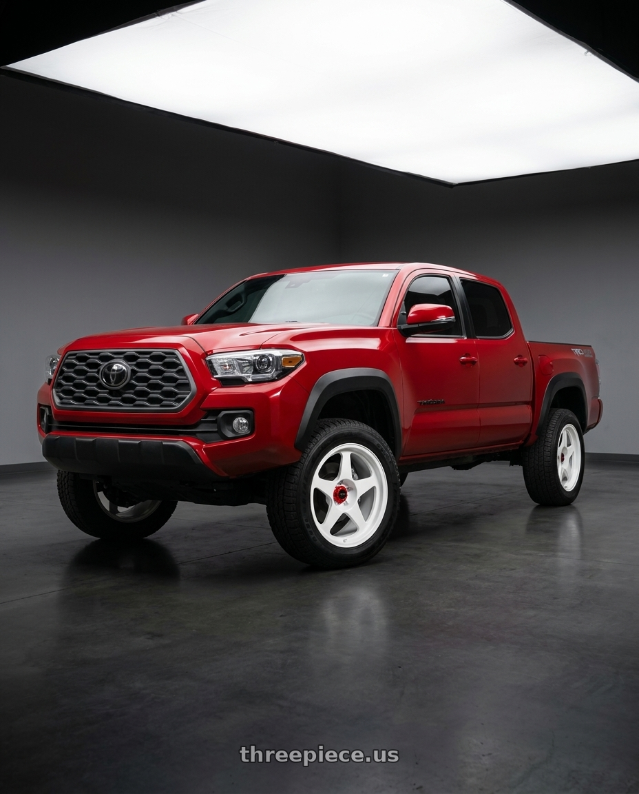 2022 Toyota Tacoma red off with R6061 Forged R1 5x108 18X8.5 +35 Championship White wheels