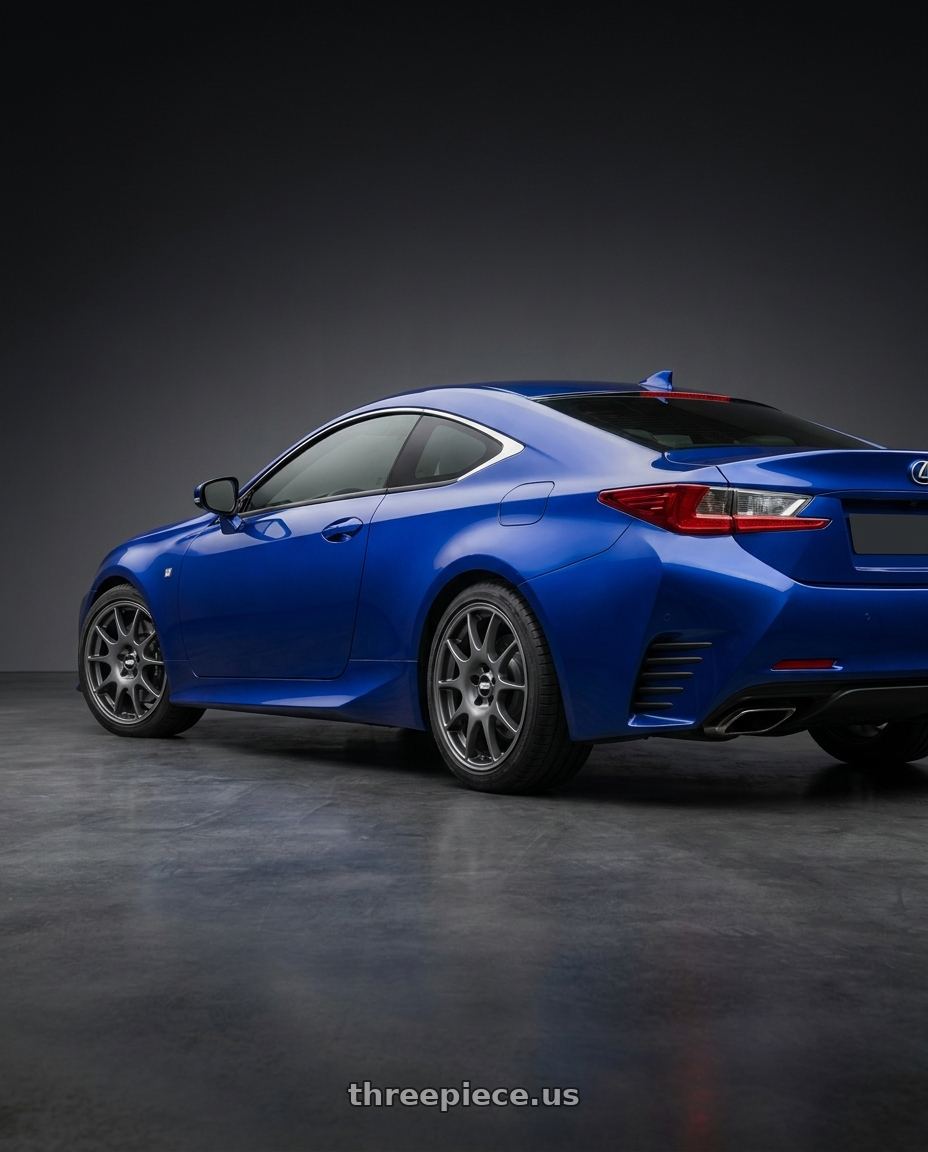 2015 lexus rc350 with BBS CO 5x112 18x8 +44 Titanium wheels rear three quarter view square tires