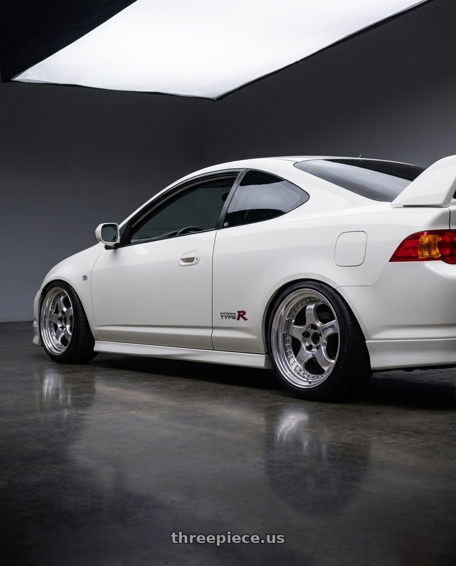 2005 Honda Integra type R with Work Meister S1 3P 5x114.3 17x9+41 A Disk Bright Buff Finish wheels rear three quarter view square tires