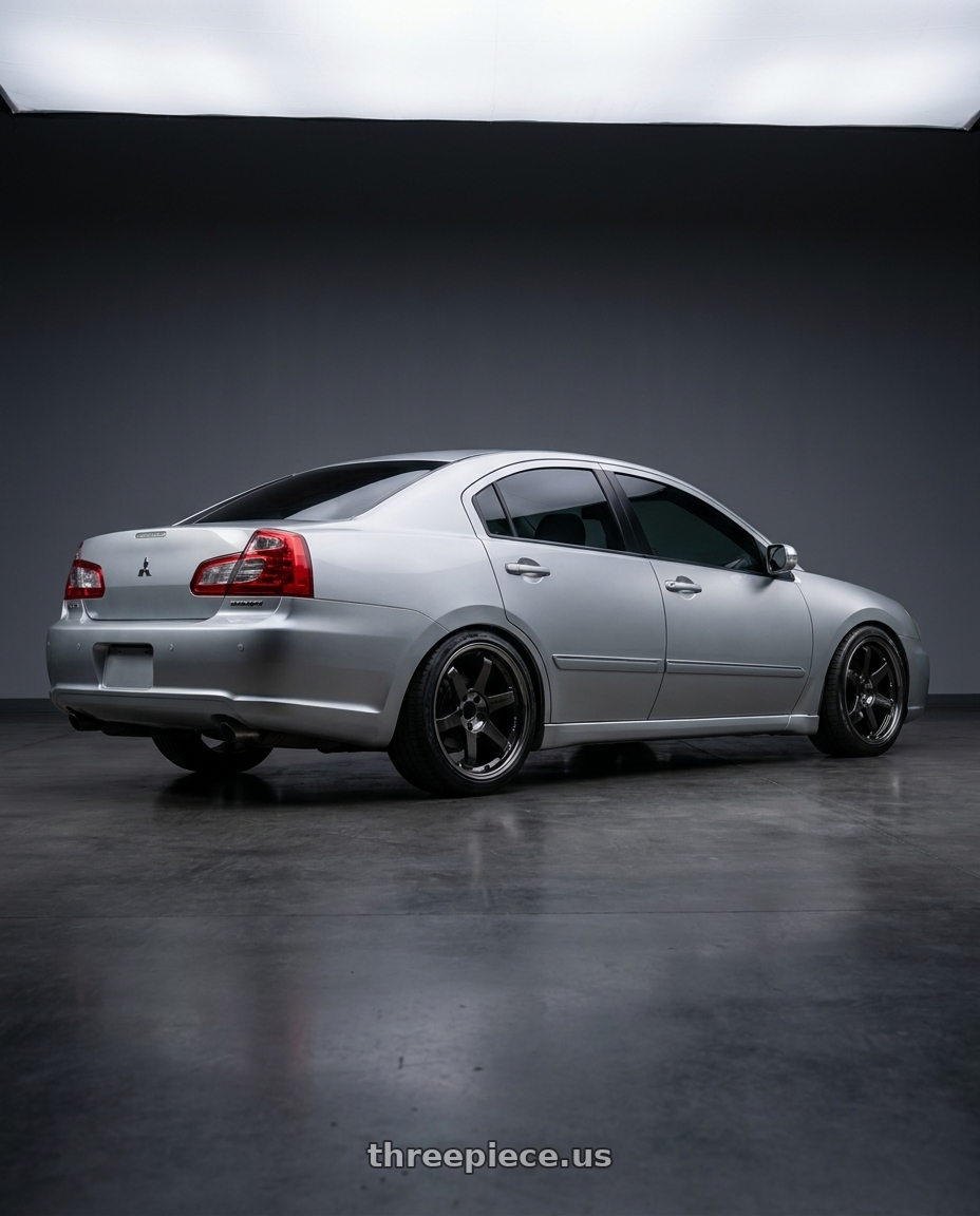 2006 mitsubishi galant grunder with Volk Racing TE37SL 5x114.3 19x10.5+12 Pressed Double Black wheels rear three quarter view slight stretch tires