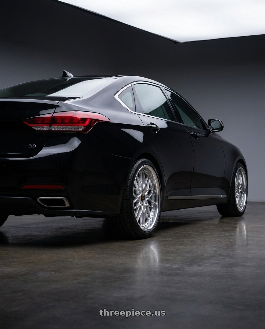 2016 hyundai genesis 3 8 with Work Vs-Xv 5x114.3 19x8.5+40 O Disk Silky Rich Silver wheels rear three quarter view square tires