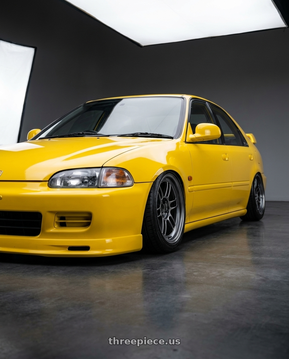 1995 Honda civic ferio sir ducktail y56 yellow 4door type bumper with Enkei RPF1 4x100 15x8+28 SBC wheels