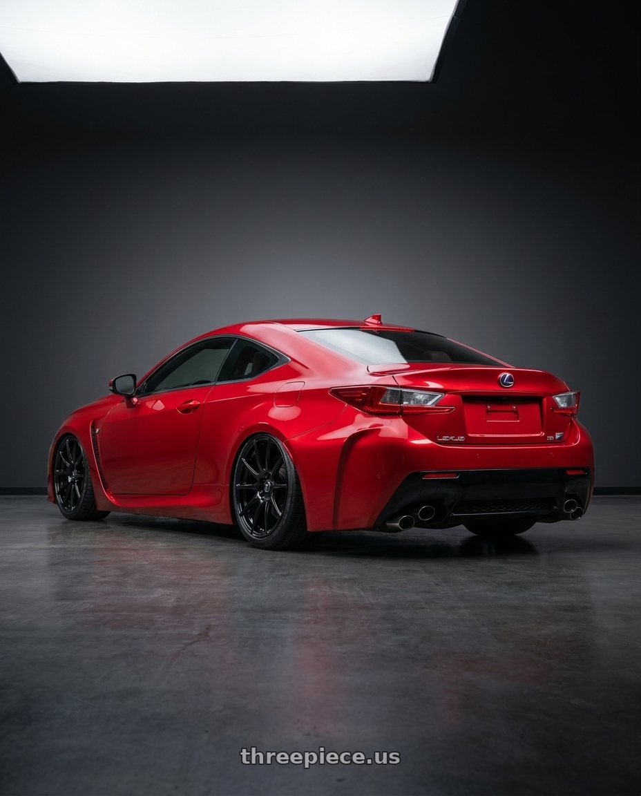 2018 Lexus RC F with Forgestar CF10 5x114.3 19x9.5 +29 Gloss Black wheels rear three quarter view slight stretch tires