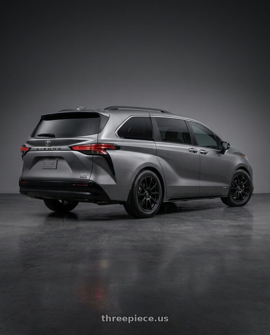 2026 toyota sienna xse with Ssr Gtv02 5x114.3 18x8.5+40  FLAT BLACK wheels rear three quarter view square tires