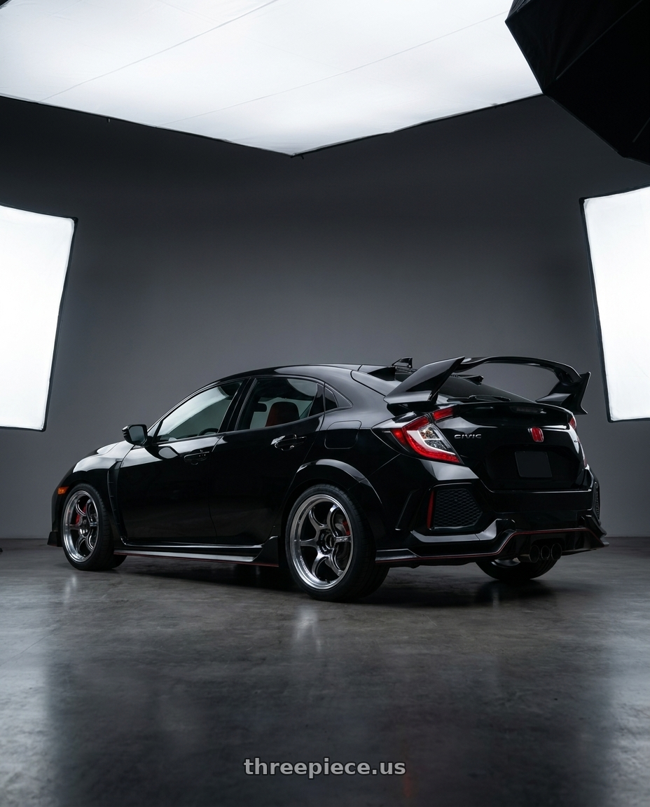 2021 Honda Civic Type R with Advan Racing RG-D2 5x120 18x9.5 +35 MACHINING & RACING HYPER BLACK wheels rear three quarter view square tires
