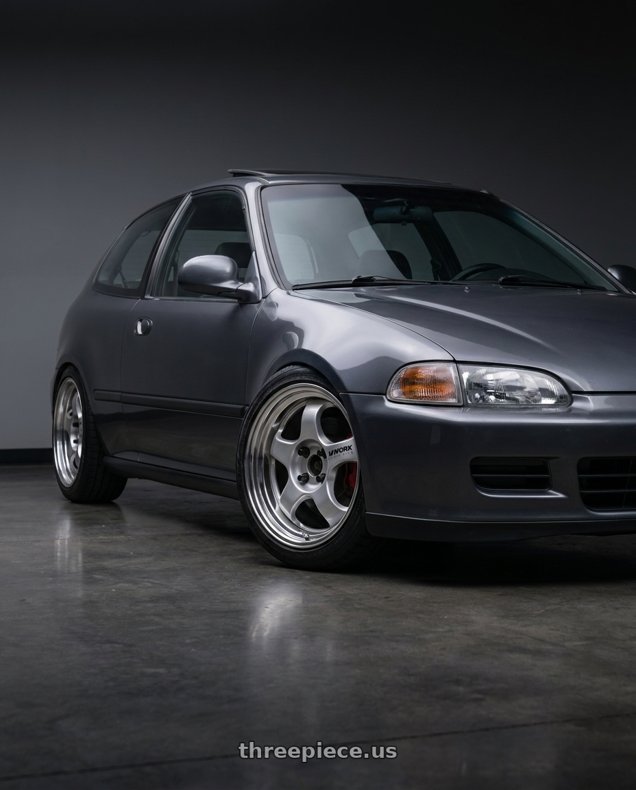 1992 Honda Civic SI with Work Meister S1 2P 4x100 15x8.5+45 O Disk Silver wheels