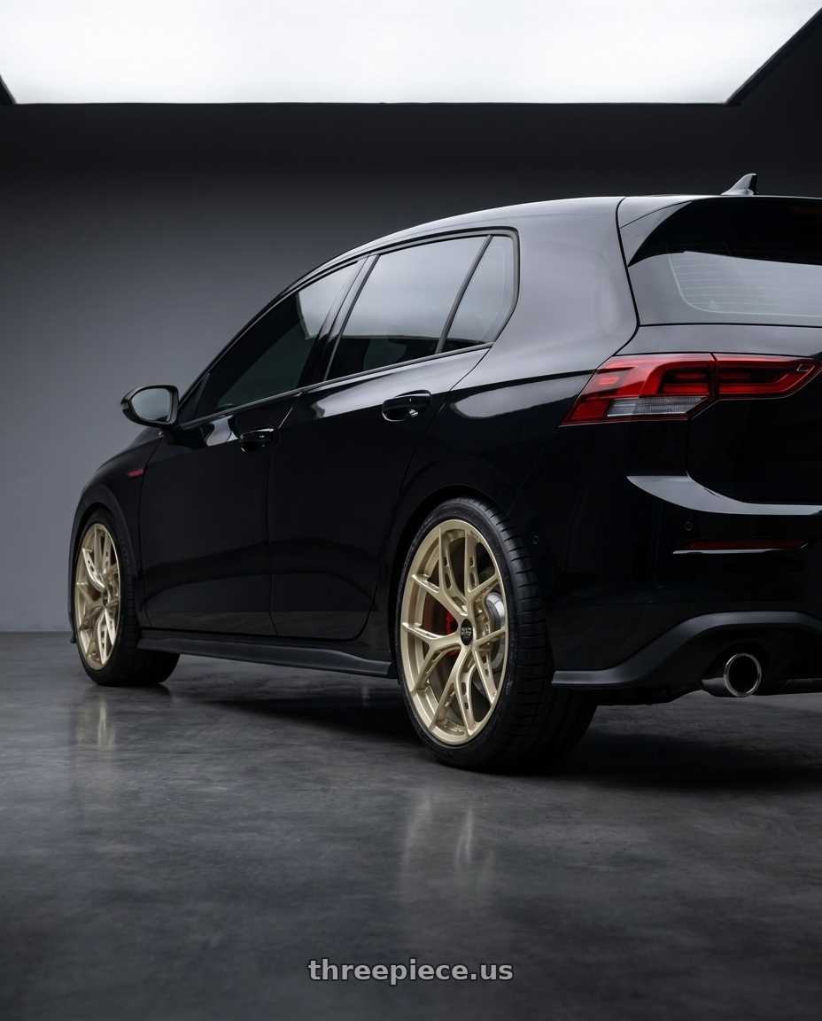 2024 golf gti mk8 with BBS FI-R Evo 5x112 19x9.5+15 White Gold wheels rear three quarter view square tires