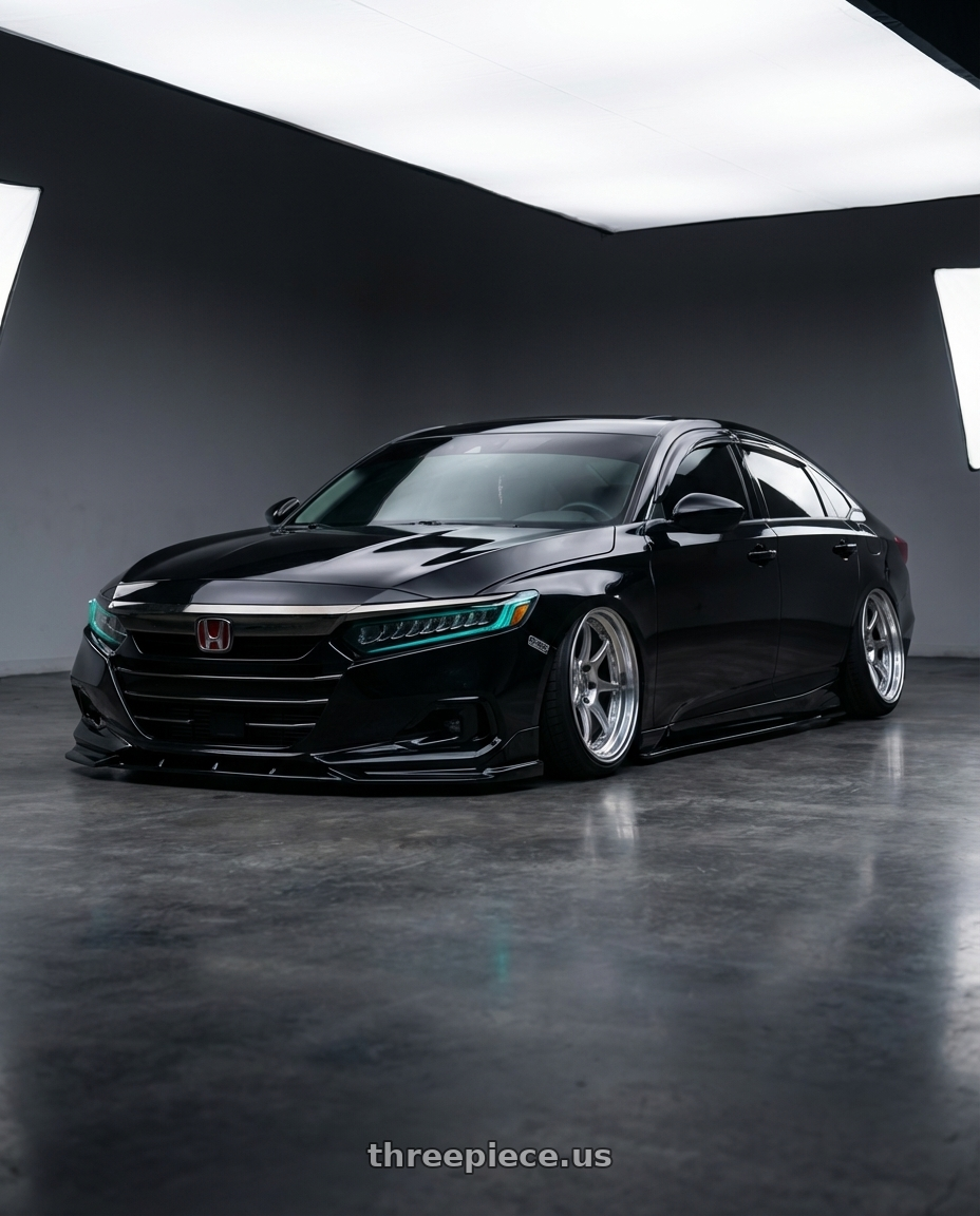 2021 Honda accord  with Kansei K11S Tandem 5x114.3 19x10.5 12 Hyper Silver wheels front three quarter view slammed stance