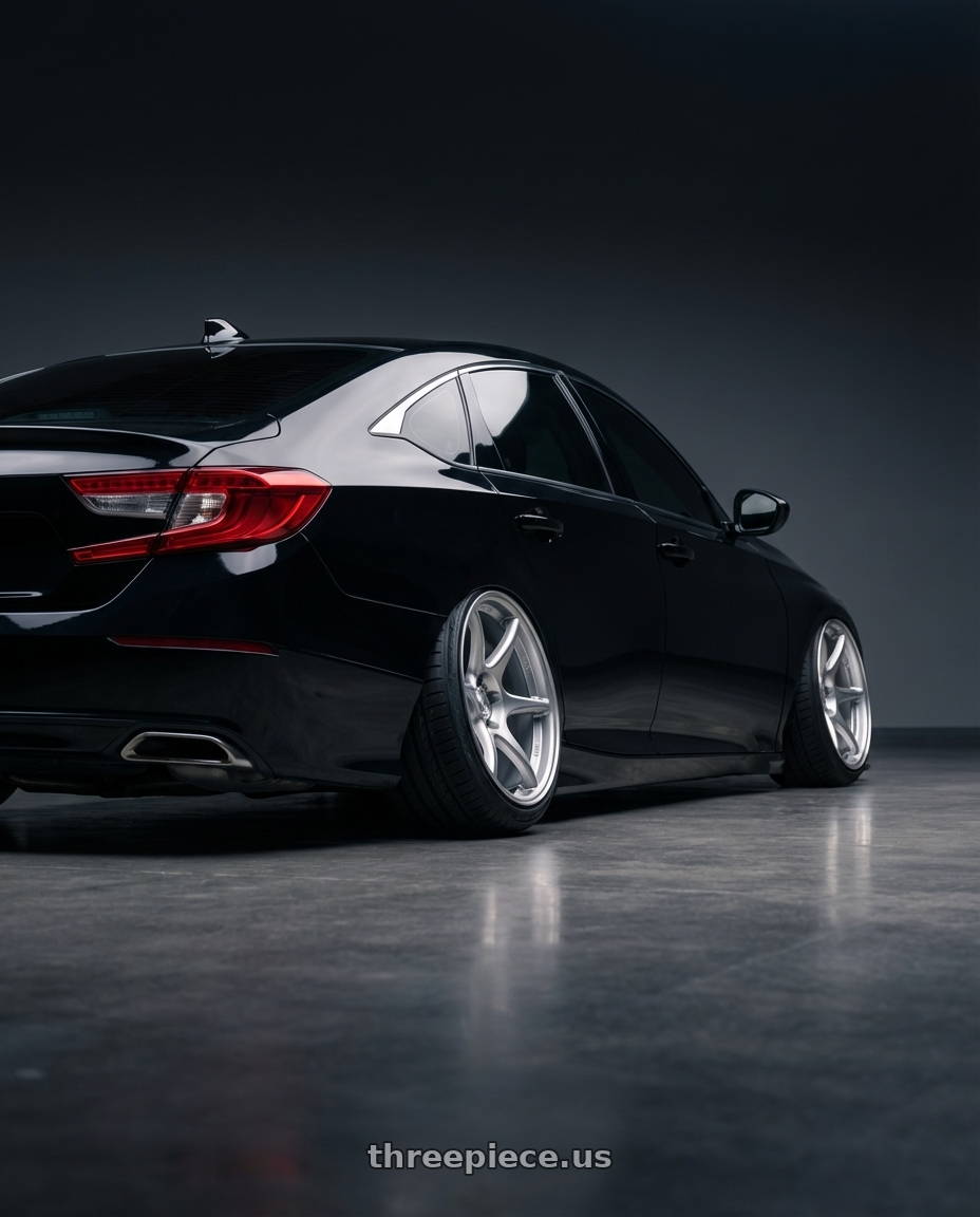 2021 Honda accord  with Kansei K11S Tandem 5x114.3 19x10.5 12 Hyper Silver wheels rear three quarter view extreme stretch tires