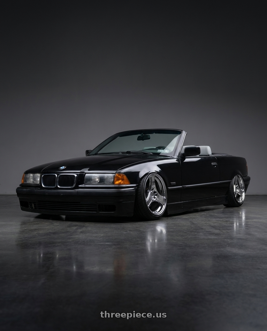 1997 BMW 328i convertible with HERITAGE WHEEL BUSHIDO MONOC 5x120 18x9.5 +12 CHROME wheels