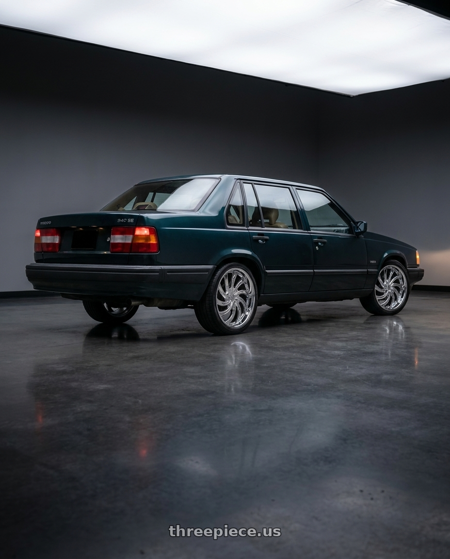 1991 volvo 940 se with ECLIPSE 104 5X108/5X114.3 22x9 +40 CHROME wheels rear three quarter view square tires