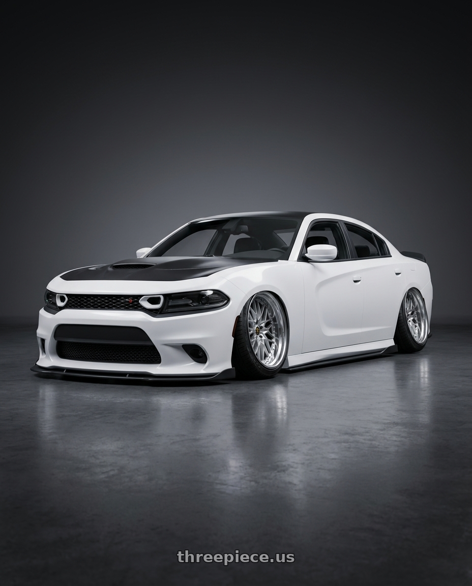 2021 Dodge Charger ScatPack with Work Vs-Xv 5x115 20x10+15 A Disk Silky Rich Silver wheels