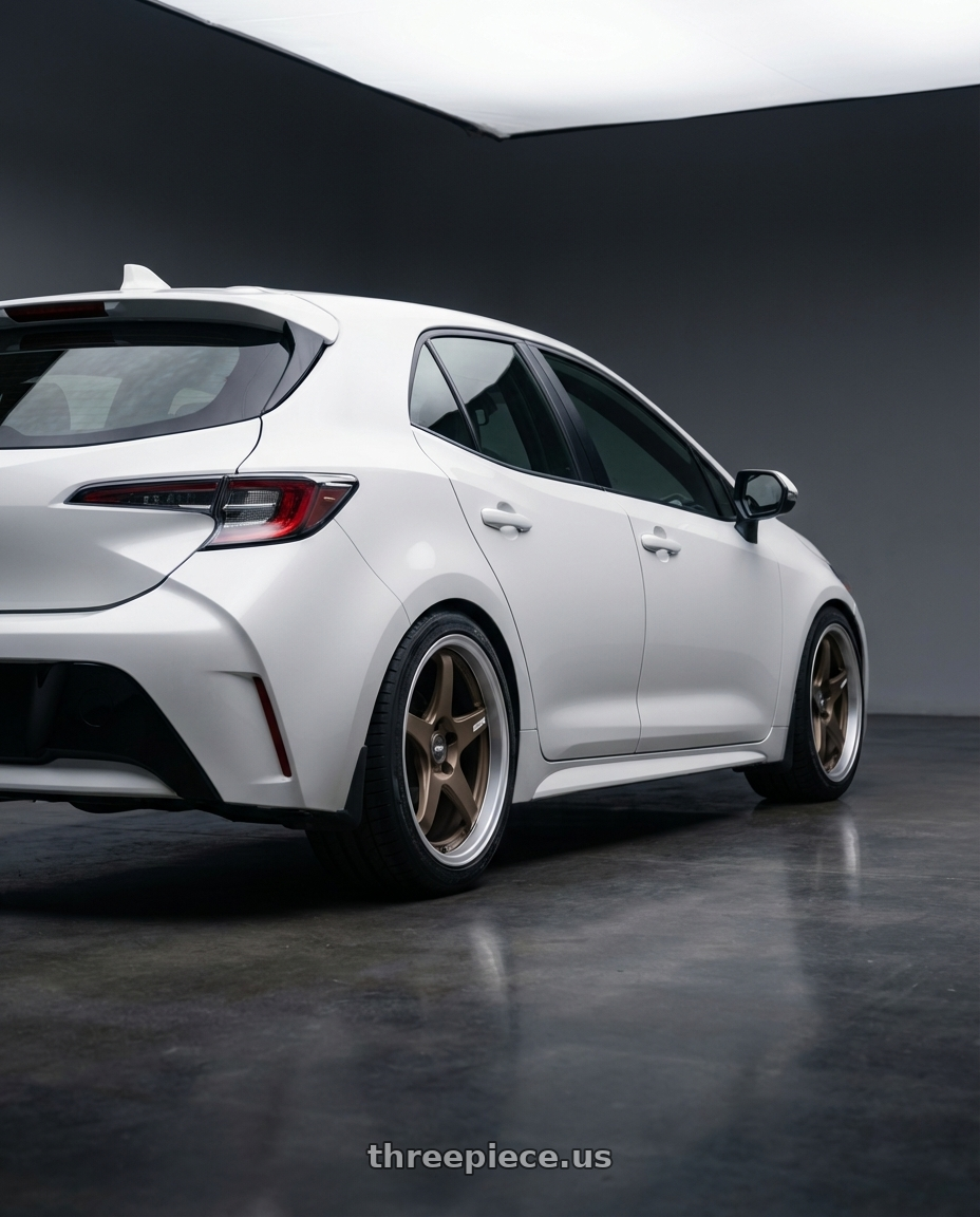 2023 Toyota Corolla Hatchback with ESR Wheels APEX SERIES AP5 5x114.3 18x10.5 +22 Matte Bronze wheels rear three quarter view square tires