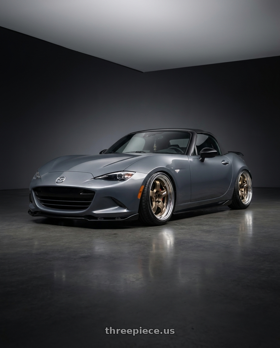 2021 Mazda Miata with Work Meister S1 2P 4x100 15x9+45 O Disk Titanium Gold wheels