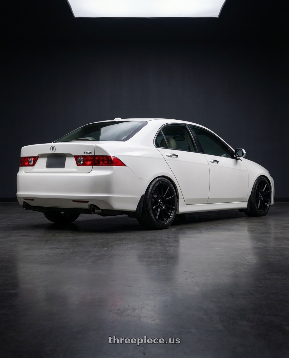 2005 Acura tsx with Enkei TS10 5x114.3 17x8+35 Black wheels rear three quarter view slight stretch tires