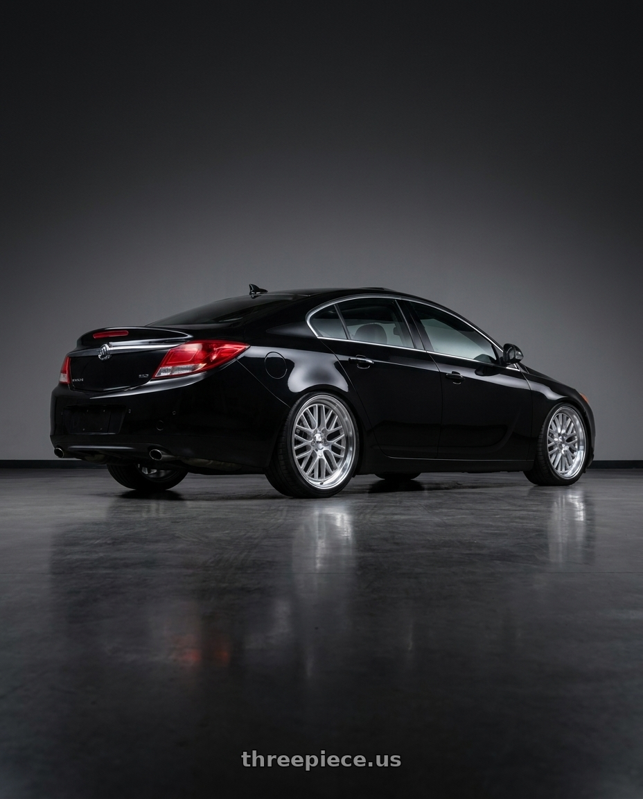 2013 buick regal premium, black onyx with TSW HOCKENHEIM S 5X120 20X8.5 +35 SILVER W/ MIRROR CUT LIP wheels rear three quarter view square tires