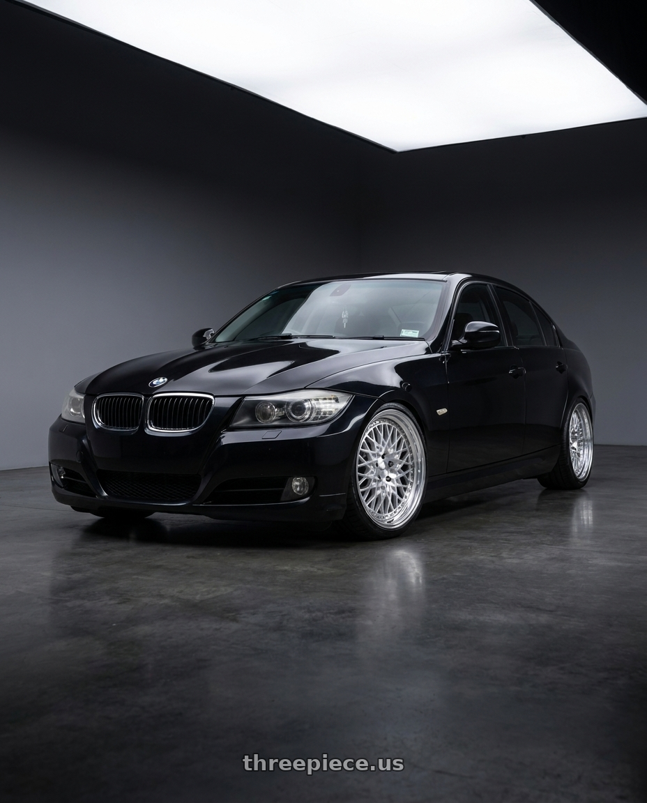2009 bmw 335i sapphire black with Work Gran Seeker Ccx 5x120 20x9.5+32 O Disk Machined Silver Polish wheels