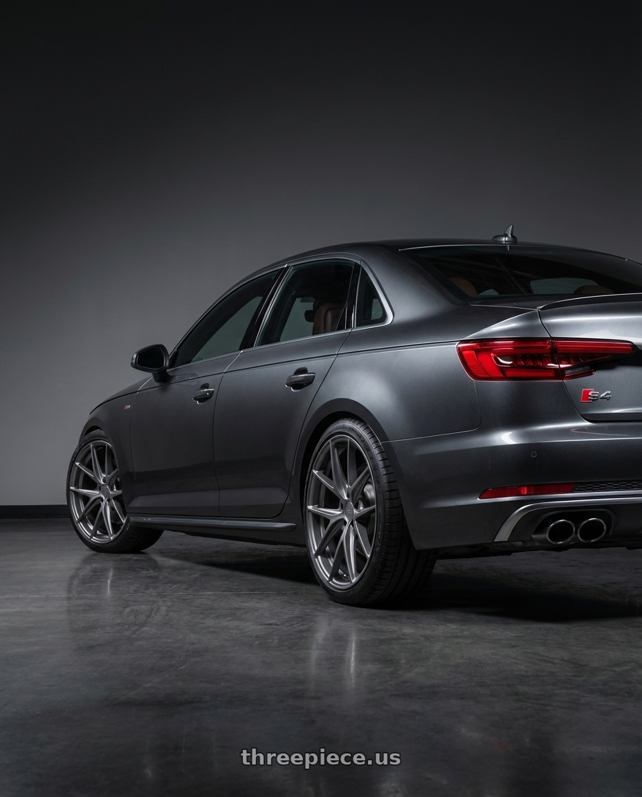 2023 Audi S4 B9 with Niche 1PC M116 MISANO 5X112 19X9.5 +50 MATTE GUN METAL wheels rear three quarter view square tires