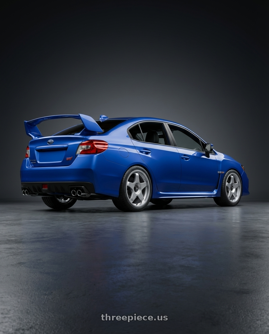 2018 Subaru WRX STI with fifteen52 CHICANE 5x114.3 / 5x100 18x8.5 +35 SPEED SILVER (GLOSS SILVER) wheels rear three quarter view square tires