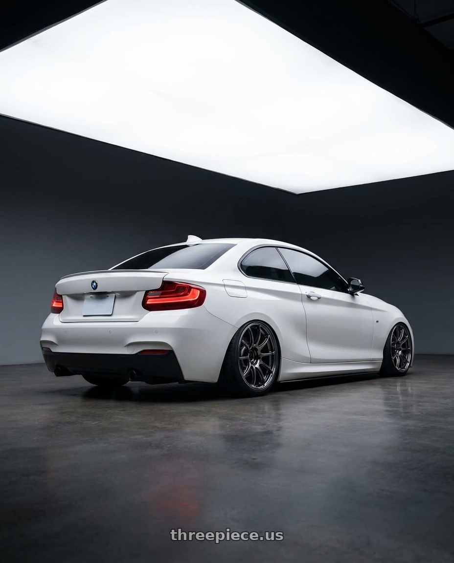 2016 BMW F22 with Advan Racing RSIII 5x120 18x8.5 +35 RACING HYPER BLACK & RING wheels rear three quarter view square tires