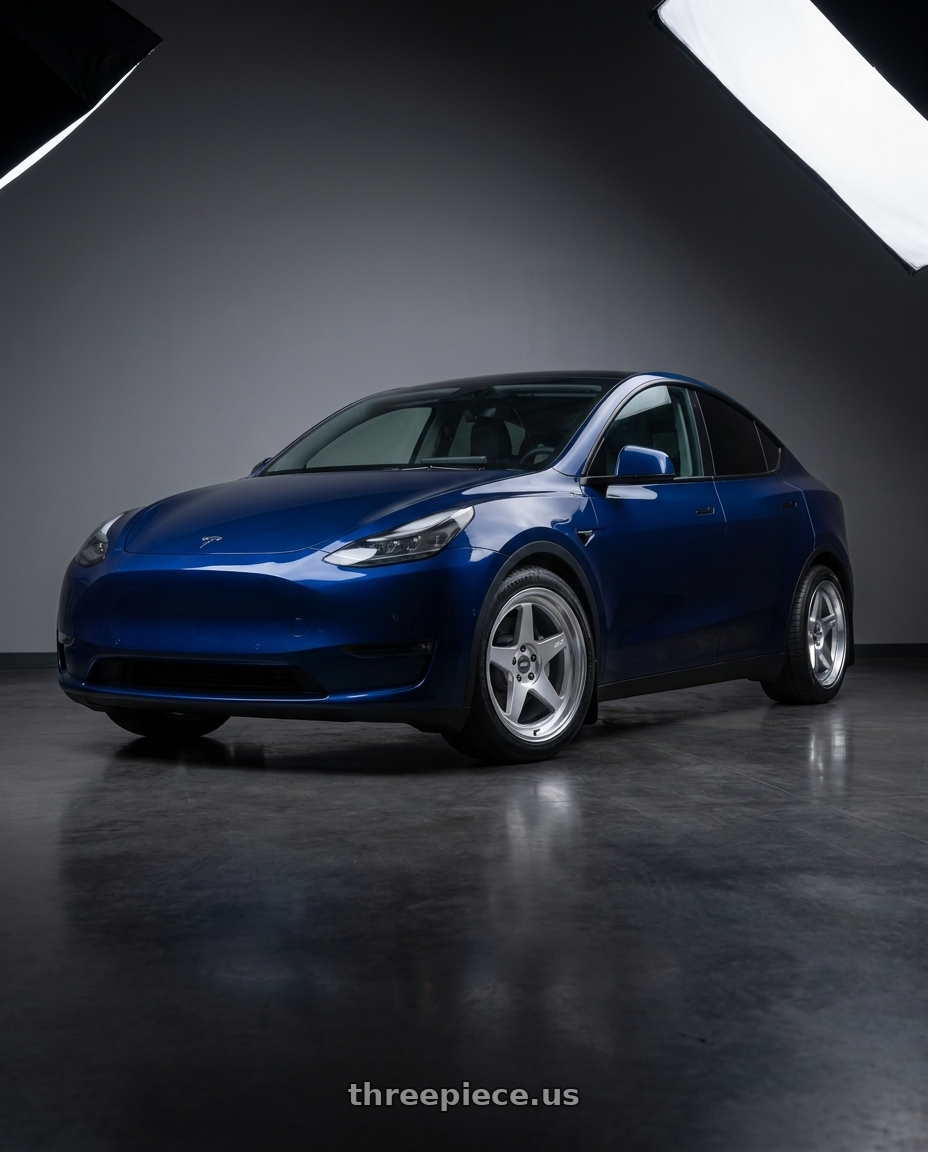 2022 Tesla Model Y with ESR Wheels CR SERIES CR5 5x100 18x10.5 +22 Hyper Silver wheels