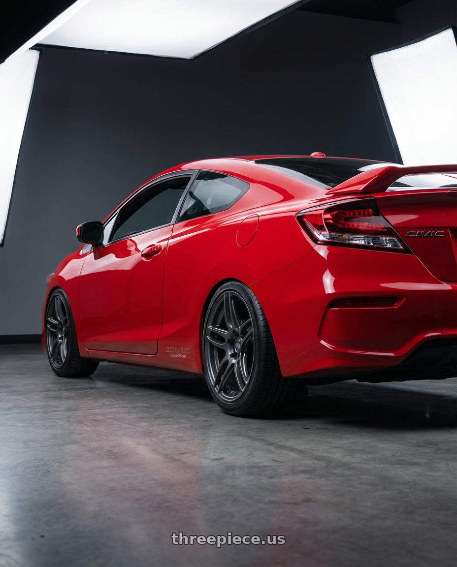 2015 Honda Civic Si with Niche 1PC M105 NR6 5X114.3/5X120 17X7.5 +45 MATTE GUN METAL wheels rear three quarter view square tires