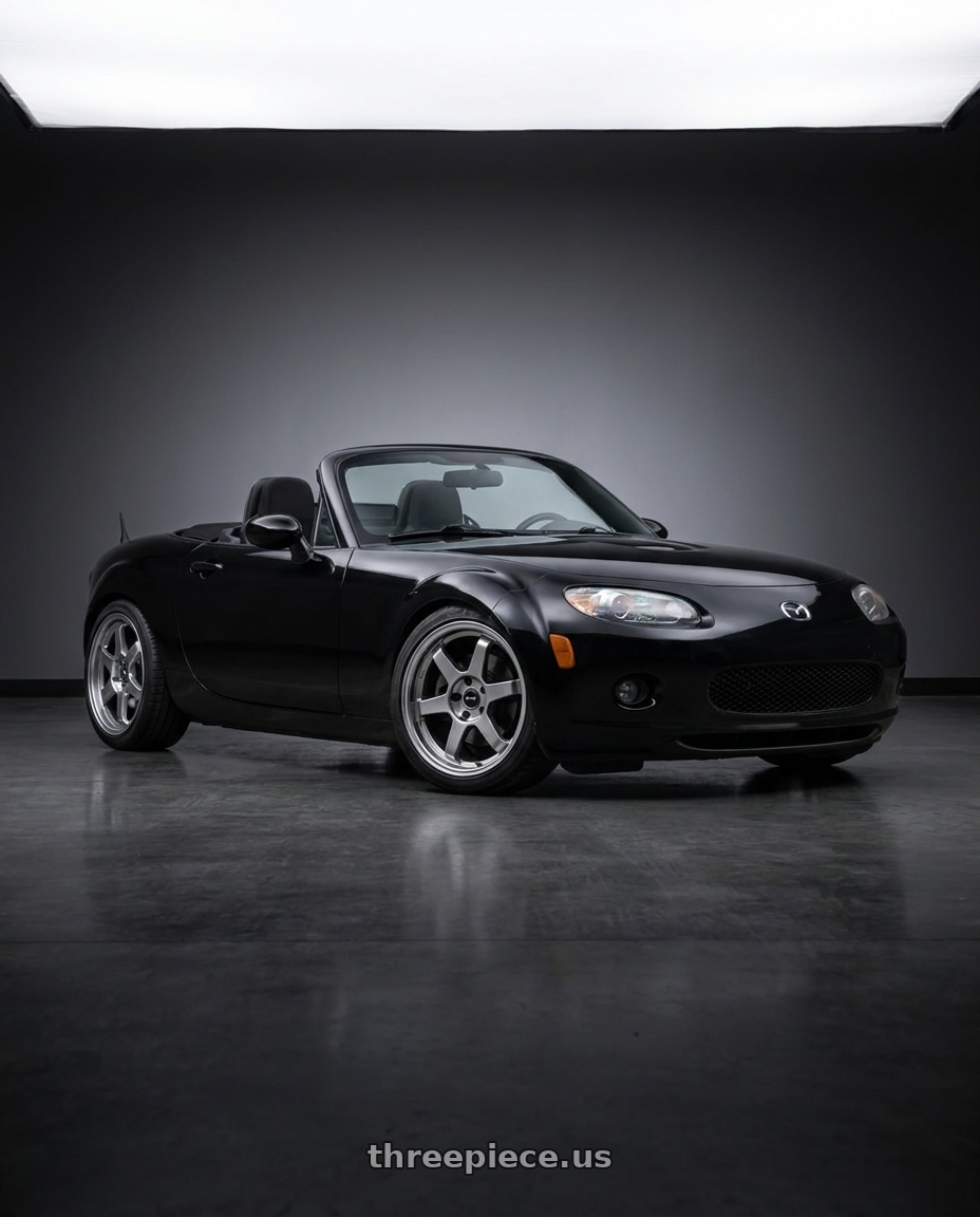 2007 Mazda MX-5 Miata with Vors TR37 5x114.3 17x8 +35 Hyper Black wheels front three quarter view lowered stance