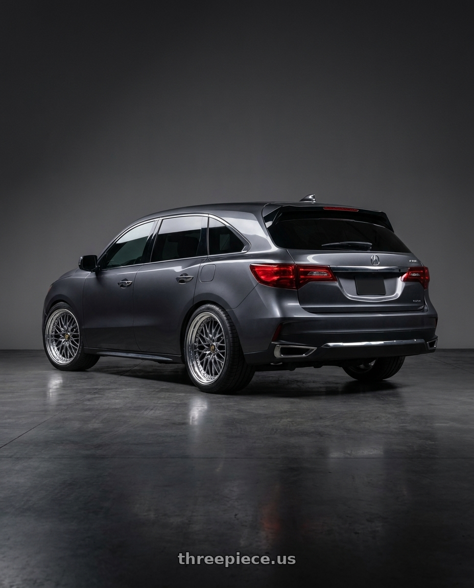 2014 Acura Mdx with Work Vs-Xv 5x114.3 19x9+40 A Disk Brilliant Silver Black wheels rear three quarter view square tires